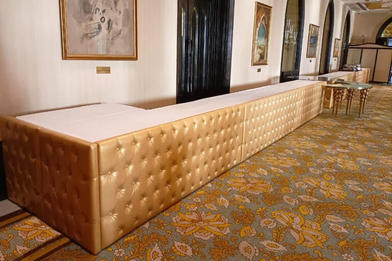 Buffet tables too with white frills Setup