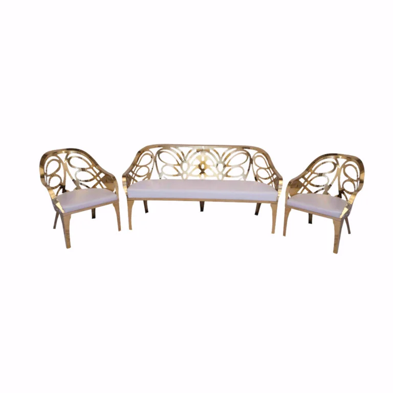 Carving Couple Sofa Set (1+2) - Gold Setup