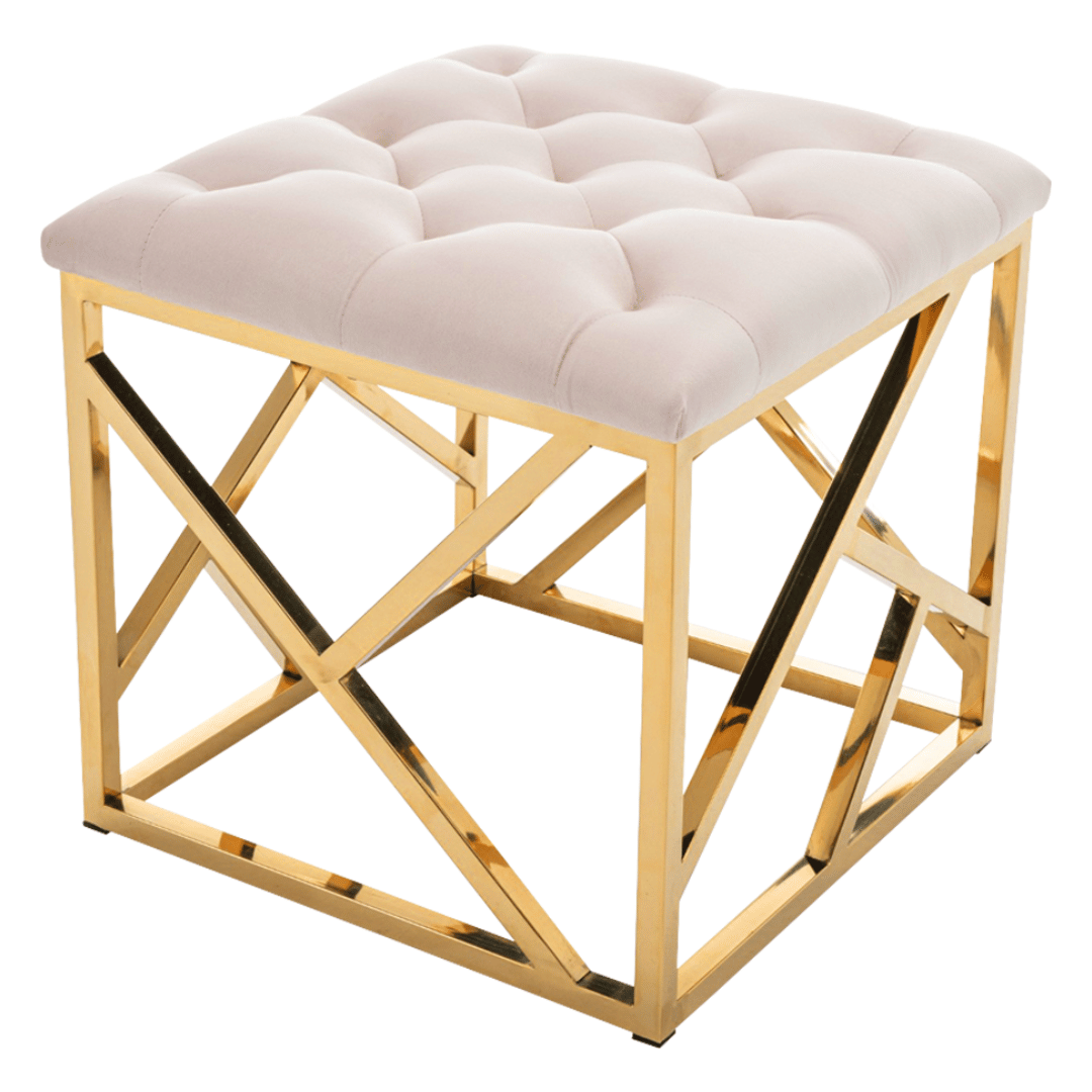 Gold Beige Square Pouffes